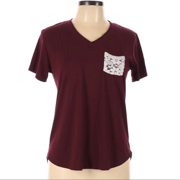 Maroon Short Sleeve with White Lace Pocket - Picture 1 of 5